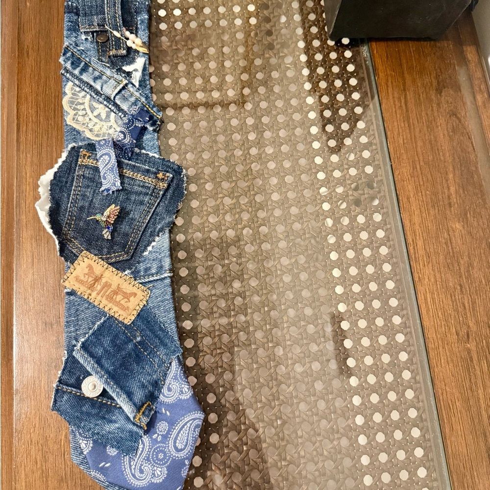 Levi’s Patchwork Denim tie necklace with 100% silk Paisley Accent